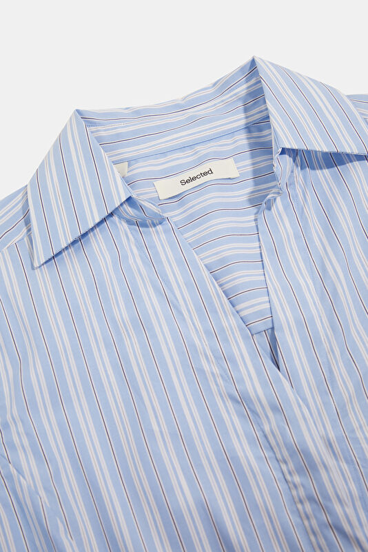 Blue Striped Patterned Polo Shirt Women's Shirt 3