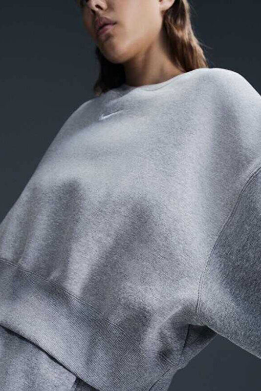 Gri Melanj Dik Yaka Kadın Sweatshirt 2