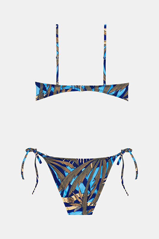 Mavi Çiçek Desenlı Bağcıklı Kadın Bikini 2