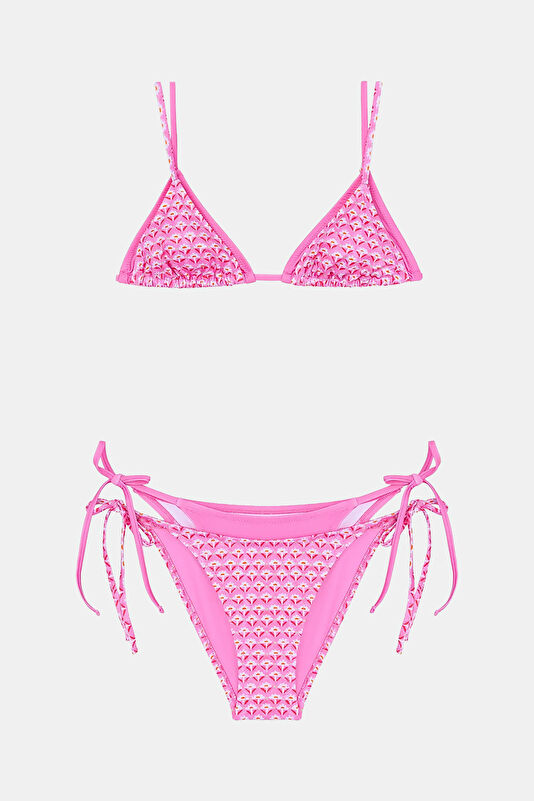 Pembe Desenli Bağcıklı Kadın Bikini