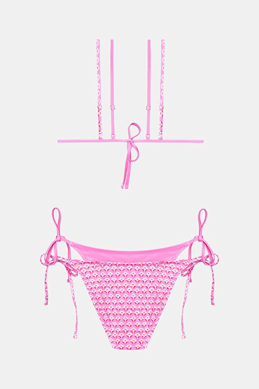 Pembe Desenli Bağcıklı Kadın Bikini 2
