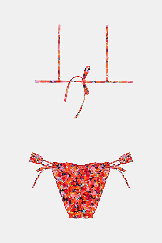 Kırmızı Desenli Bağcıklı Kadın Bikini 2