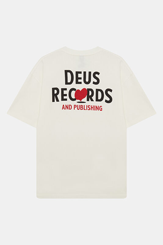 Relax Kalıp Ekru Bisiklet Yaka Baskılı Erkek T-Shirt 2