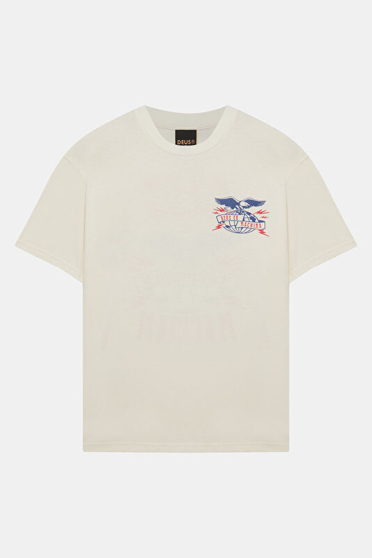 Relax Kalıp Ekru Bisiklet Yaka Baskılı Erkek T-Shirt