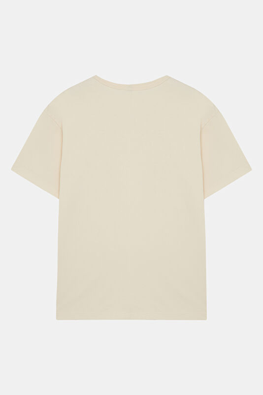 Krem O Yaka Kadın T-Shirt 2