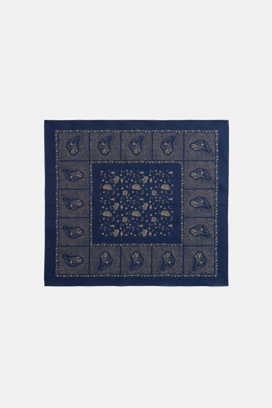 Lacivert Desenli Koton Bandana