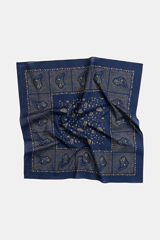 Lacivert Desenli Koton Bandana 2
