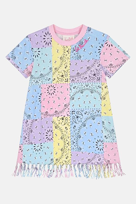 Blue Patterned Mini Kids Dress