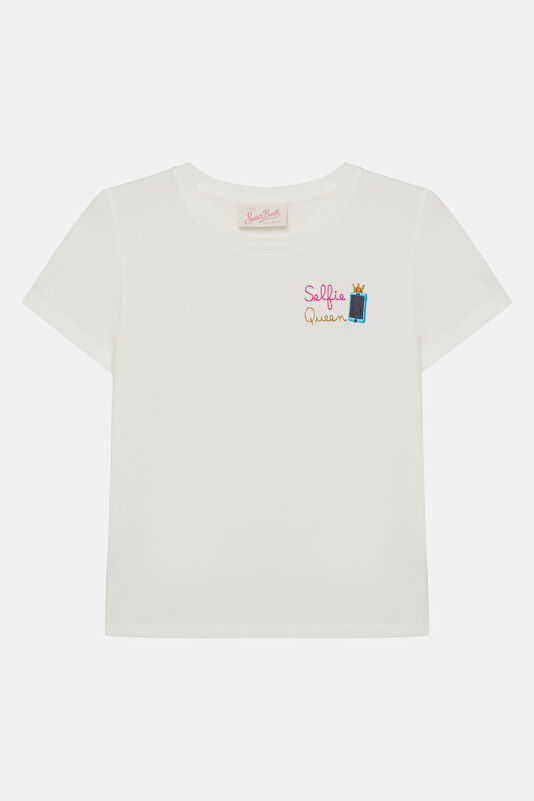 Beyaz Bisiklet Yaka Çocuk T-Shirt