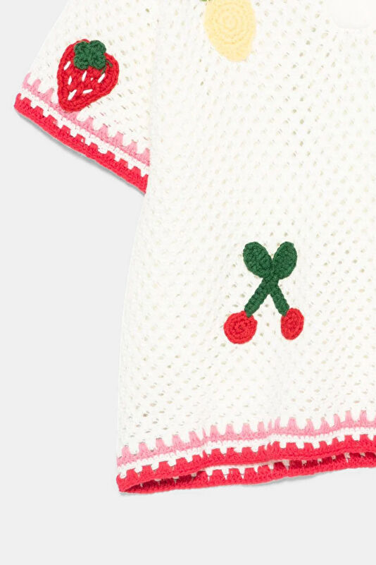 Cream Patterned Short-Sleeved Kids Blouse 2