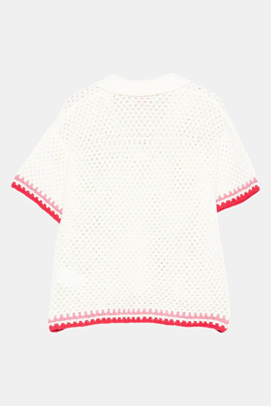 Cream Patterned Short-Sleeved Kids Blouse 3