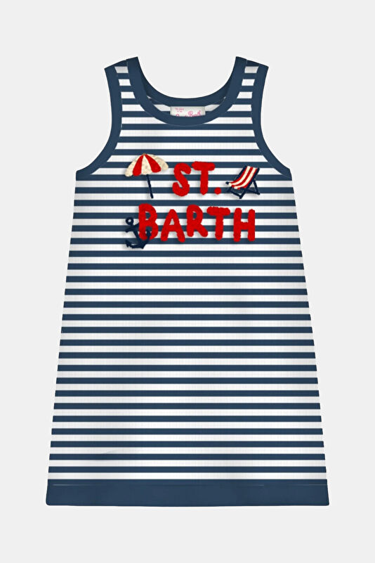Navy Patterned Mini Kids Dress