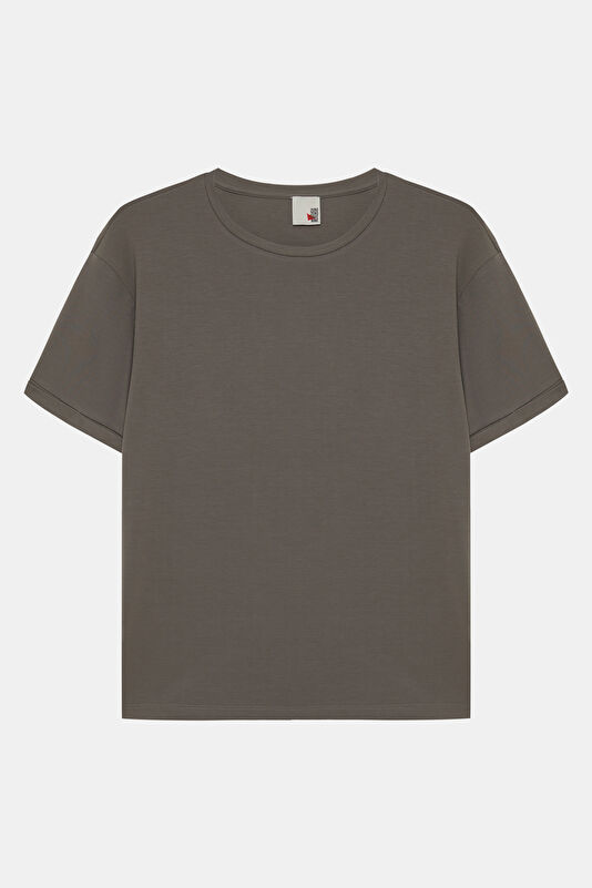 Gri Bisiklet Yaka Erkek T-Shirt