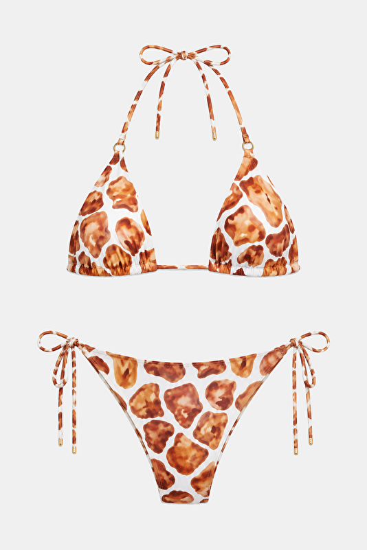 Multicolored Patterned Lace-Up Women's Bikini