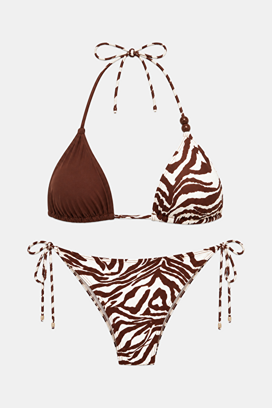 Multicolored Patterned Lace-Up Women's Bikini