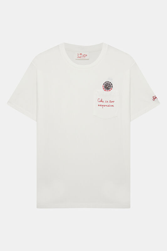 Relax Kalıp Beyaz Bisiklet Yaka Baskılı Erkek T-Shirt