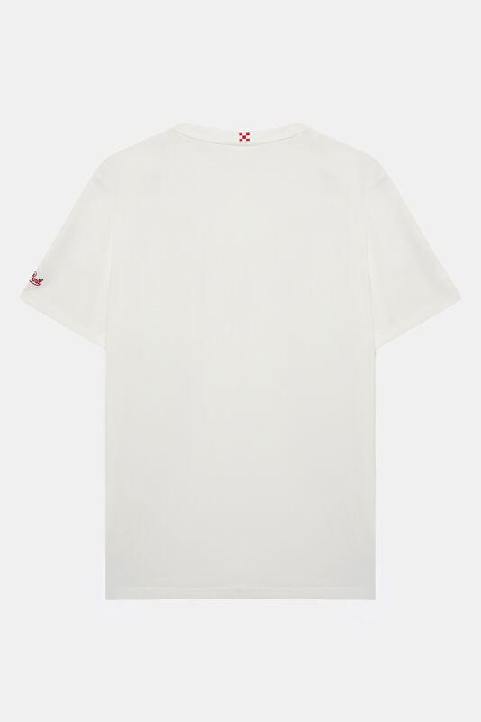 Relax Kalıp Beyaz Bisiklet Yaka Baskılı Erkek T-Shirt 2