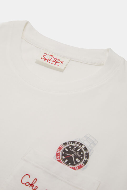 Relax Kalıp Beyaz Bisiklet Yaka Baskılı Erkek T-Shirt 3