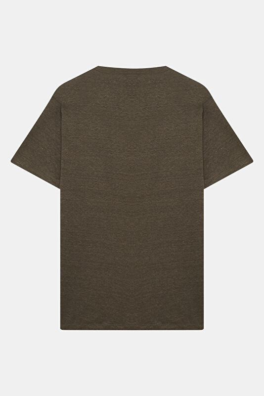 Relax Kalıp Haki Bisiklet Yaka Erkek T-Shirt 2