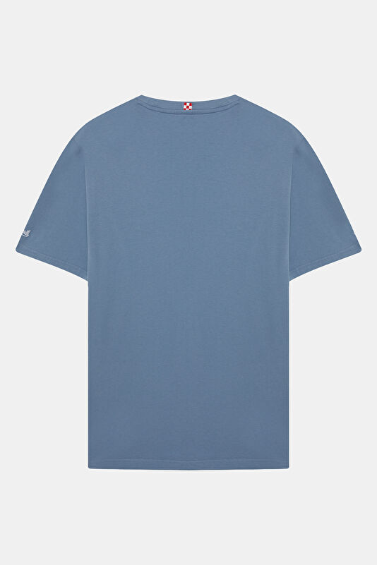 Relax Kalıp Mavi Bisiklet Yaka Baskılı Erkek T-Shirt 2