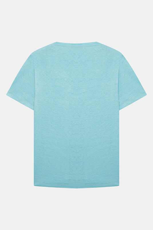 Relax Kalıp Turkuaz Bisiklet Yaka Erkek T-Shirt 2