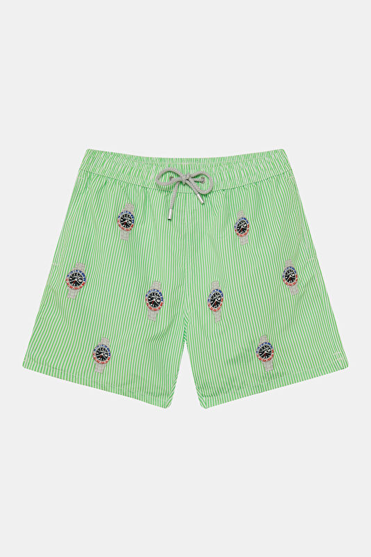 Multicolor Patterned Men's Swim Shorts with Elastic Waist
