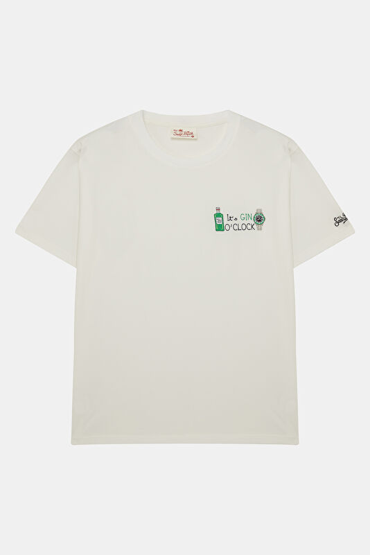 Relax Kalıp Beyaz Bisiklet Yaka Baskılı Erkek T-Shirt