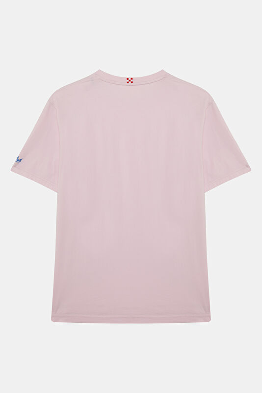 Relax Kalıp Pembe Bisiklet Yaka Baskılı Erkek T-Shirt 2