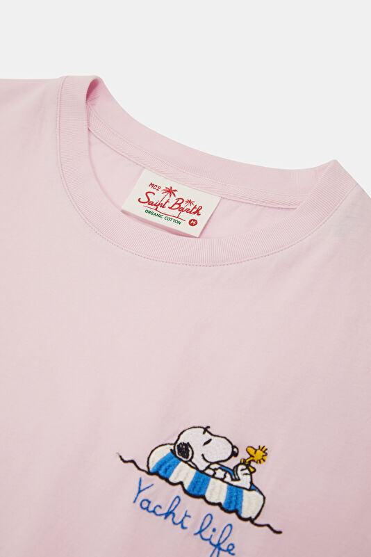Relax Kalıp Pembe Bisiklet Yaka Baskılı Erkek T-Shirt 3