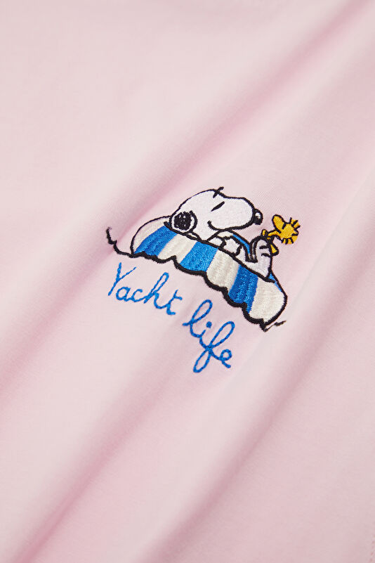 Relax Kalıp Pembe Bisiklet Yaka Baskılı Erkek T-Shirt 4