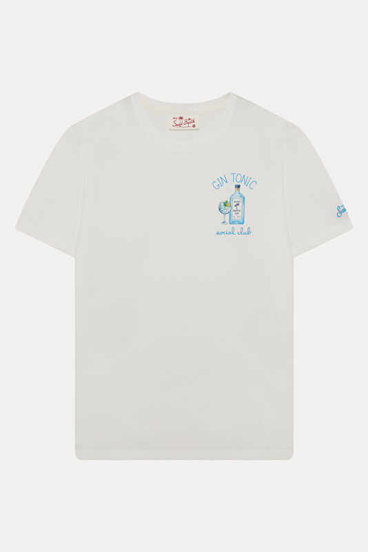 Relax Kalıp Beyaz Bisiklet Yaka Baskılı Erkek T-Shirt