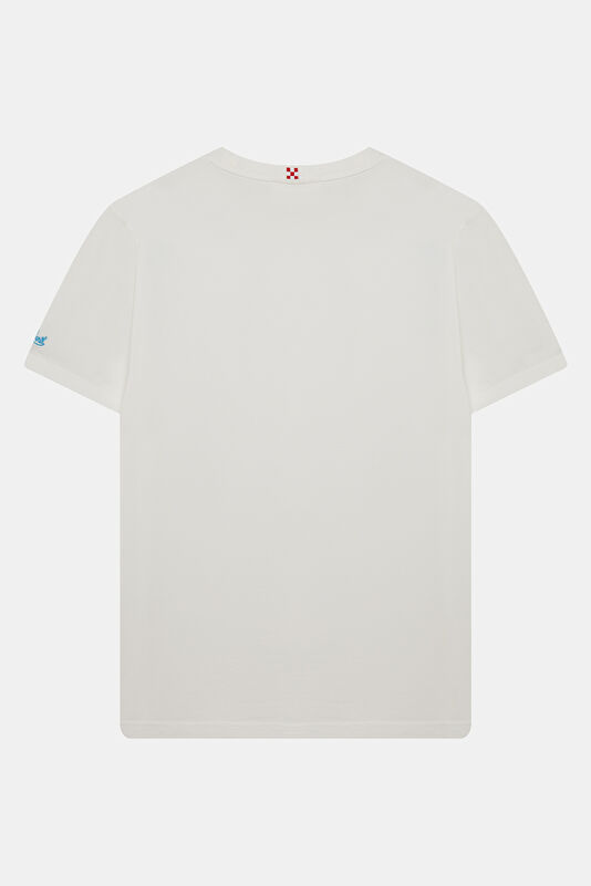 Relax Kalıp Beyaz Bisiklet Yaka Baskılı Erkek T-Shirt 2