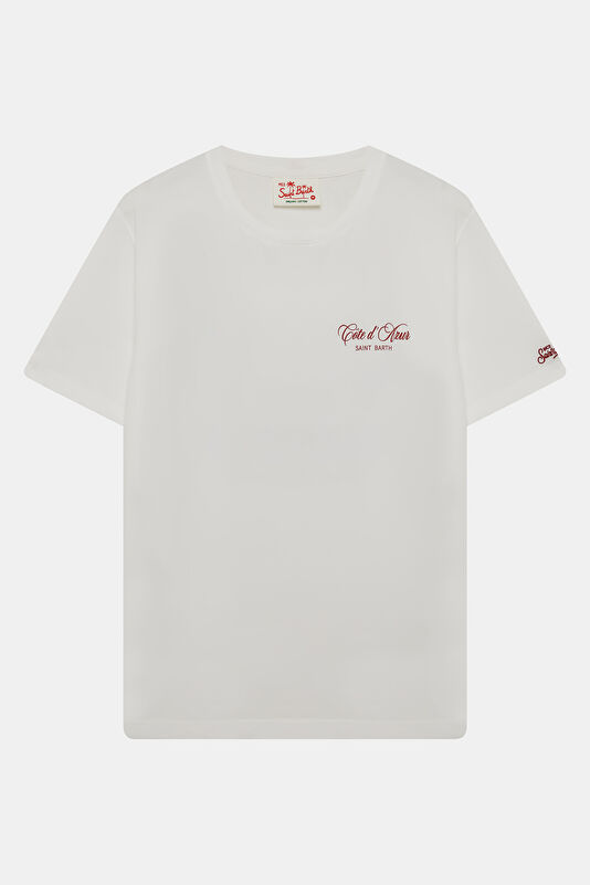 Portland Relax Kalıp Beyaz Bisiklet Yaka Baskılı Erkek T-Shirt