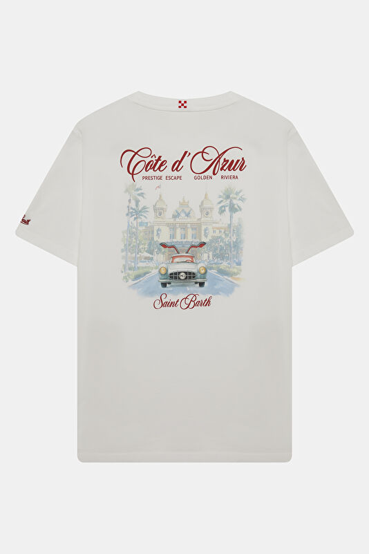 Portland Relax Kalıp Beyaz Bisiklet Yaka Baskılı Erkek T-Shirt 2