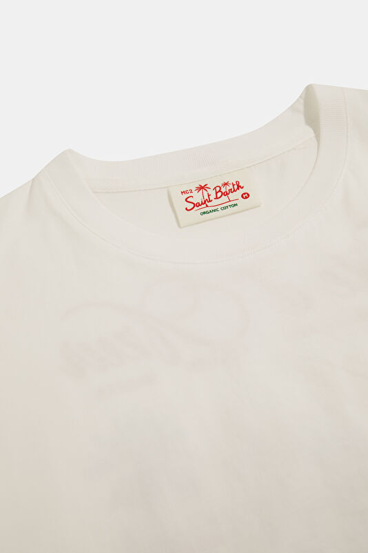 Portland Relax Kalıp Beyaz Bisiklet Yaka Baskılı Erkek T-Shirt 3