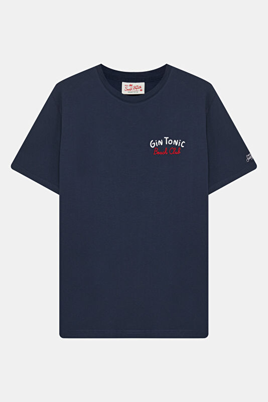 Relax Kalıp Lacivert Bisiklet Yaka Baskılı Erkek T-Shirt
