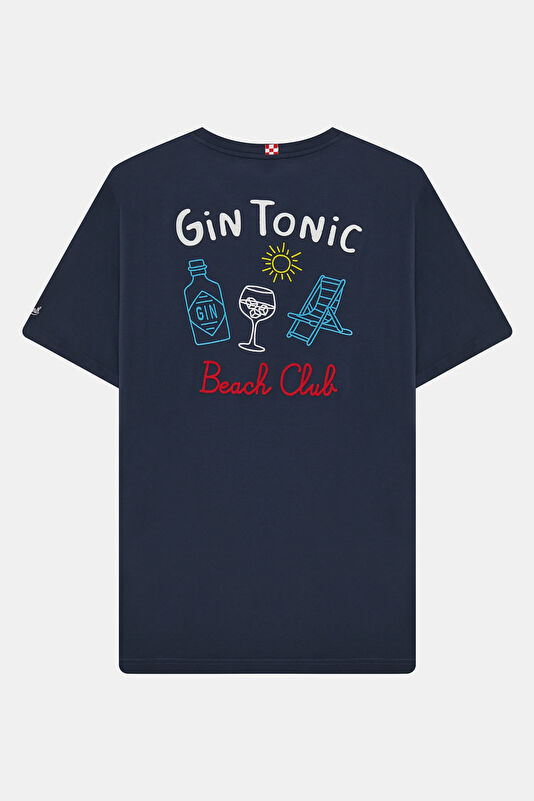 Relax Kalıp Lacivert Bisiklet Yaka Baskılı Erkek T-Shirt 2