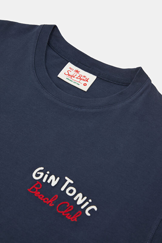 Relax Kalıp Lacivert Bisiklet Yaka Baskılı Erkek T-Shirt 3