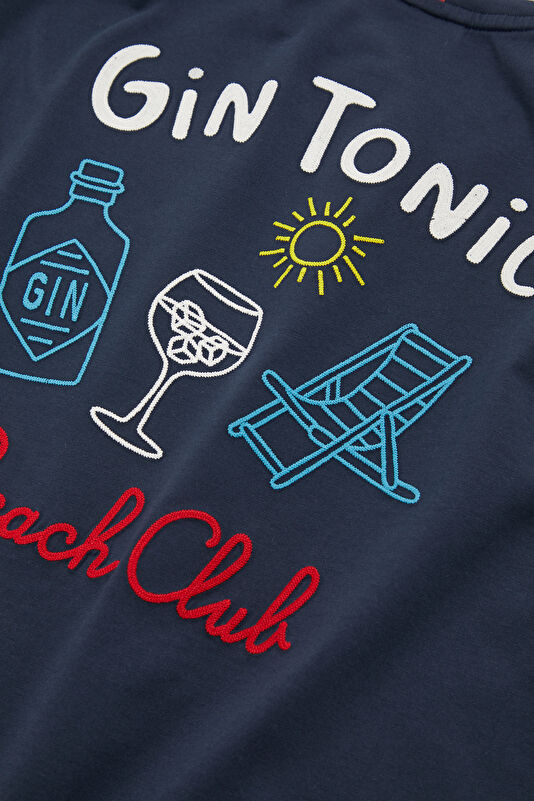Relax Kalıp Lacivert Bisiklet Yaka Baskılı Erkek T-Shirt 4