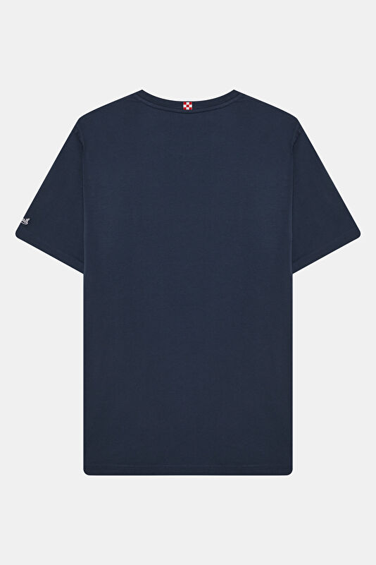 Relax Kalıp Lacivert Bisiklet Yaka Baskılı Erkek T-Shirt 2