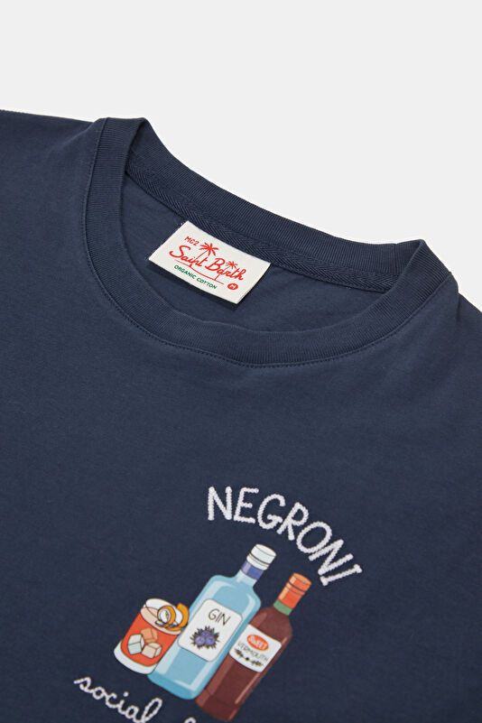 Relax Kalıp Lacivert Bisiklet Yaka Baskılı Erkek T-Shirt 3