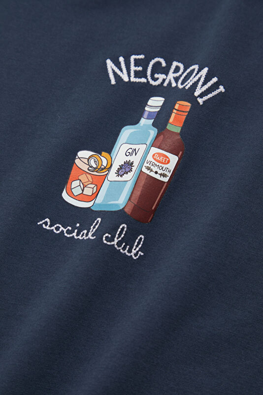 Relax Kalıp Lacivert Bisiklet Yaka Baskılı Erkek T-Shirt 4