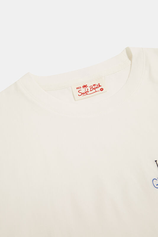 Portofino Relax Kalıp Beyaz Bisiklet Yaka Baskılı Erkek T-Shirt 3