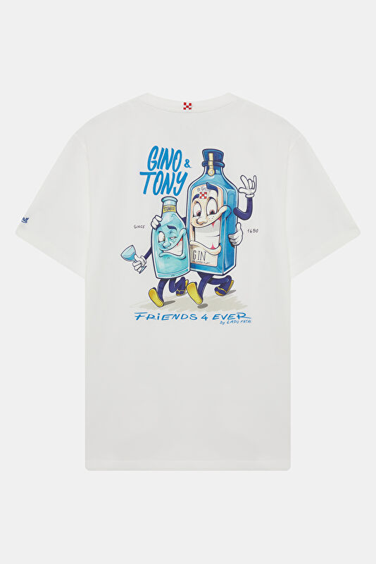 Relax Kalıp Beyaz Bisiklet Yaka Baskılı Erkek T-Shirt 2