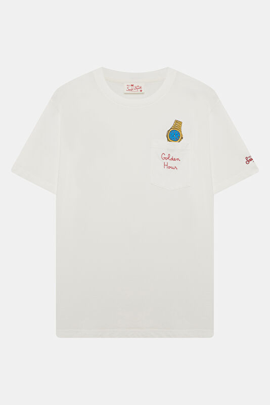 Austin Relax Kalıp Beyaz Bisiklet Yaka Baskılı Erkek T-Shirt