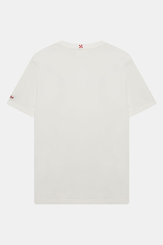 Austin Relax Kalıp Beyaz Bisiklet Yaka Baskılı Erkek T-Shirt 2