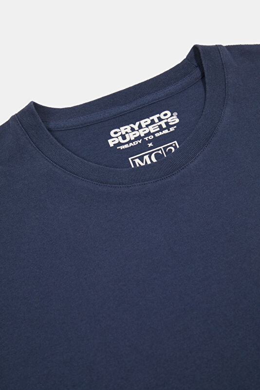 Portland Relax Kalıp Lacivert Bisiklet Yaka Baskılı Erkek T-Shirt 3