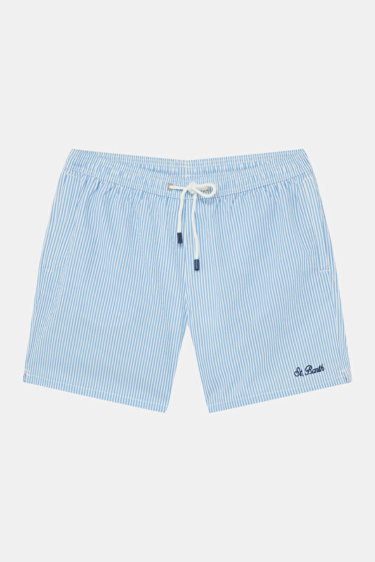Blue Elastic-Waist Men's Swim Shorts