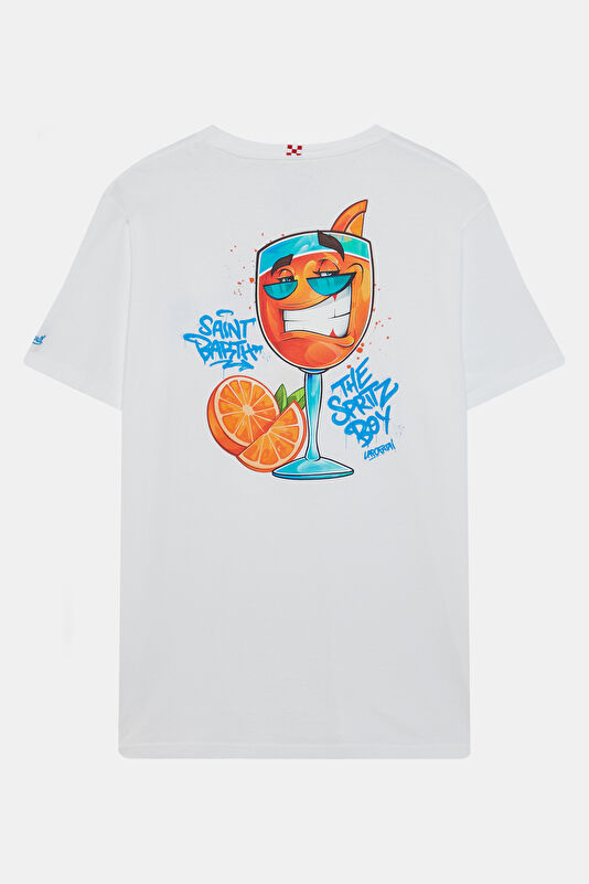 Relax Kalıp Beyaz Bisiklet Yaka Baskılı Erkek T-Shirt 2
