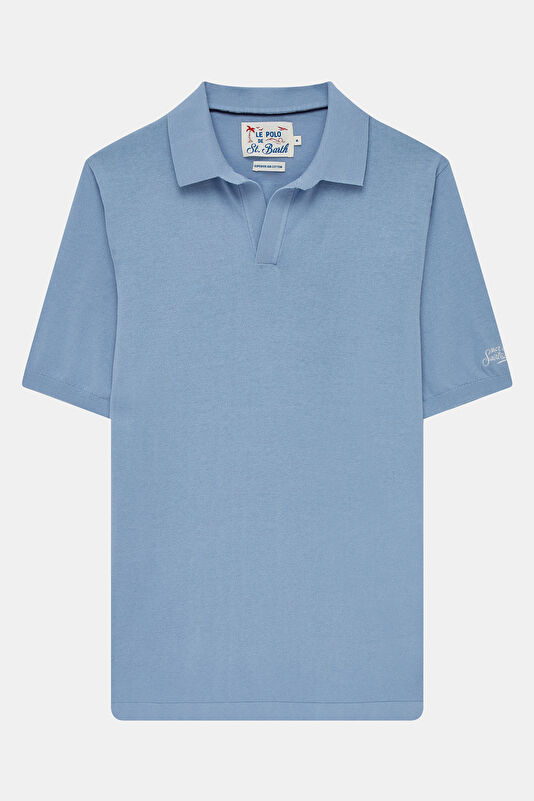 Men's Relaxed Fit Blue Polo Neck T-Shirt